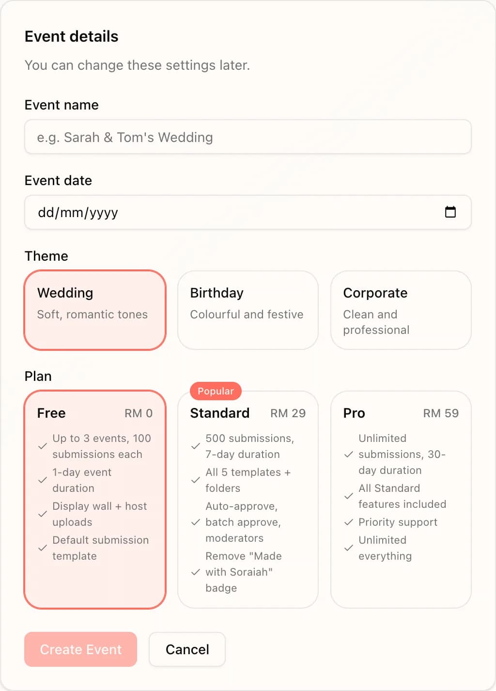 Set the wall before event start